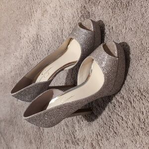 Platform sparkly open toe heel